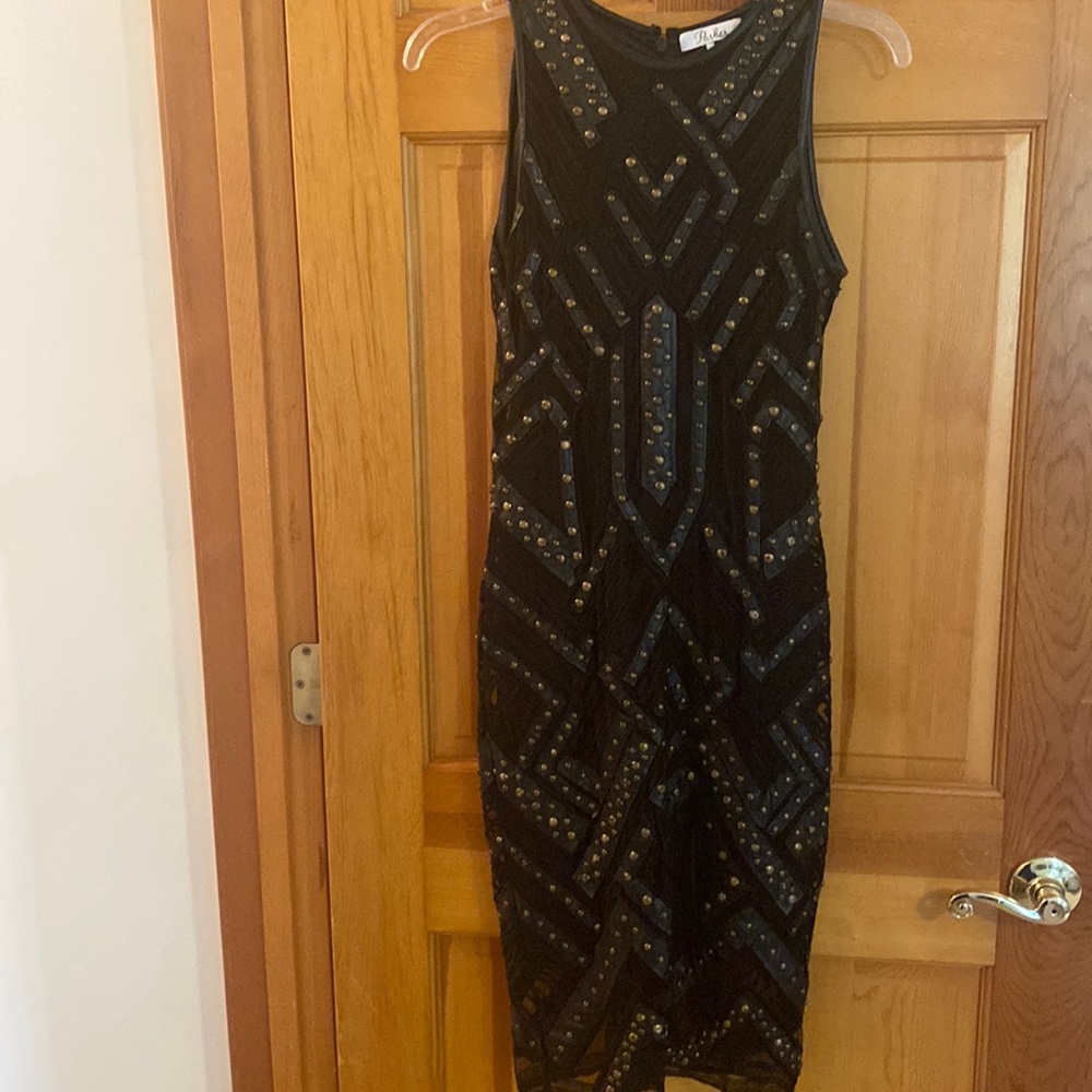 Parker bald studded leather and nylon amazing subtly sexy dress. Size Medium